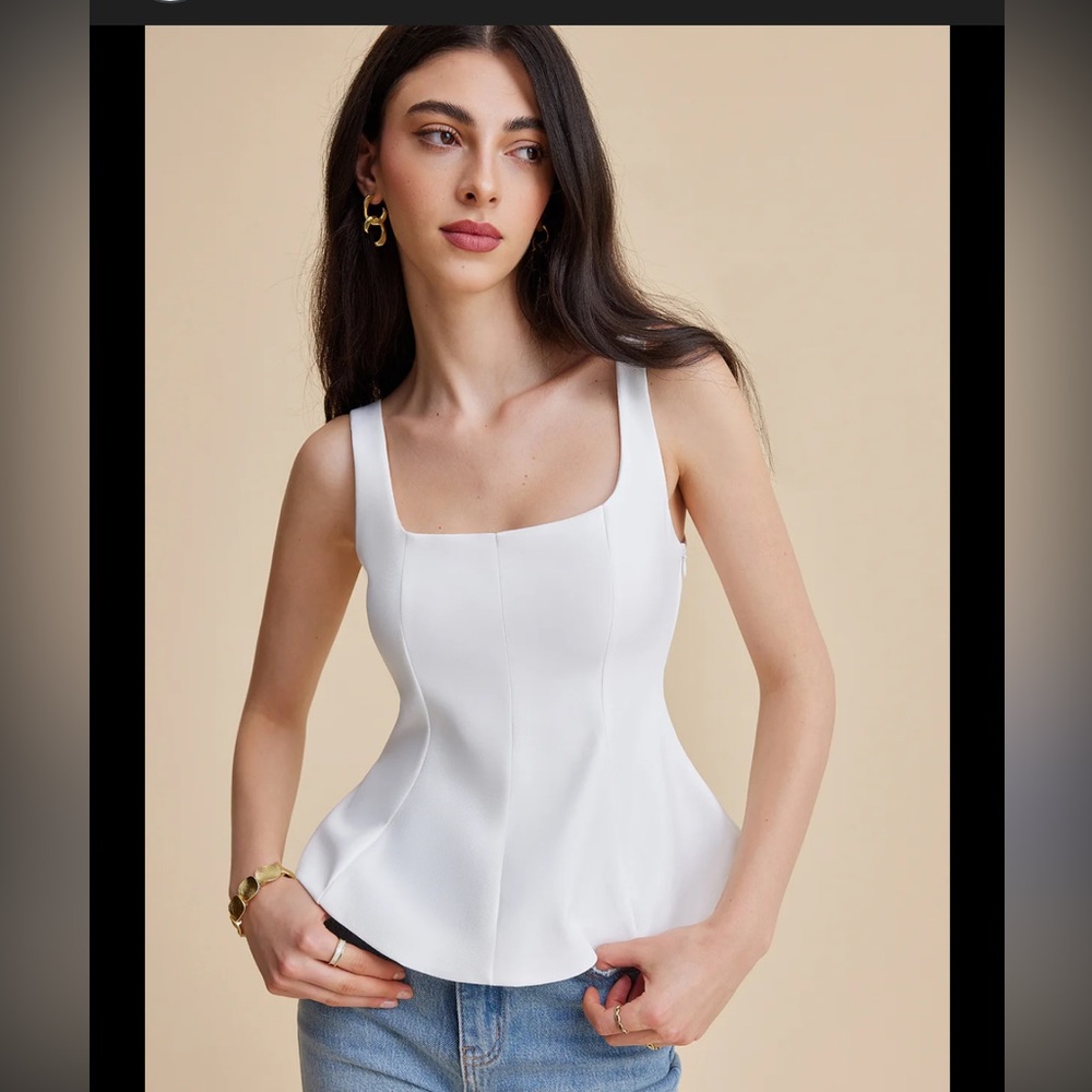 Commense White Square-Neck Peplum Tank top new
